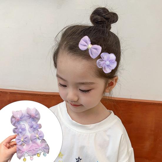 8Pcs Hair Pins Mesh Yarn Bowknot Flower Decor Hairpins Cartoon Style Girl Side Bang Hair Clips Hair Accessories