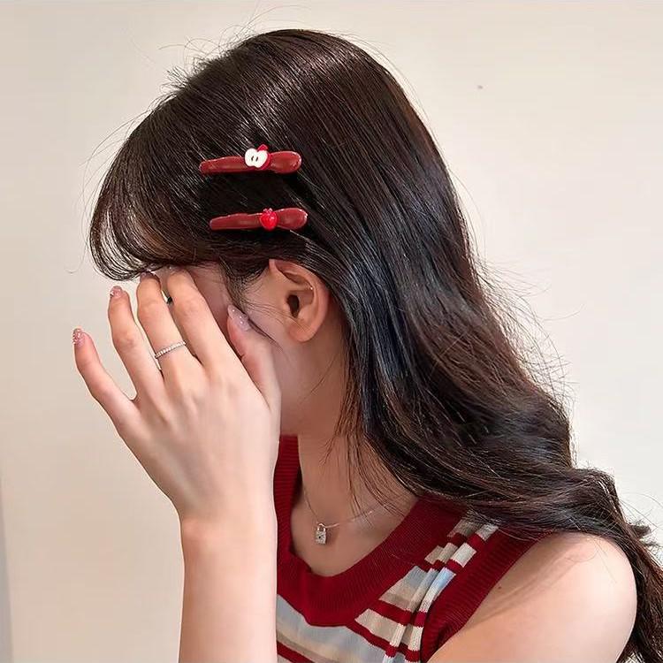 Korean Style Red Apple No-Trace Hair Clip for Bangs - Niche Design