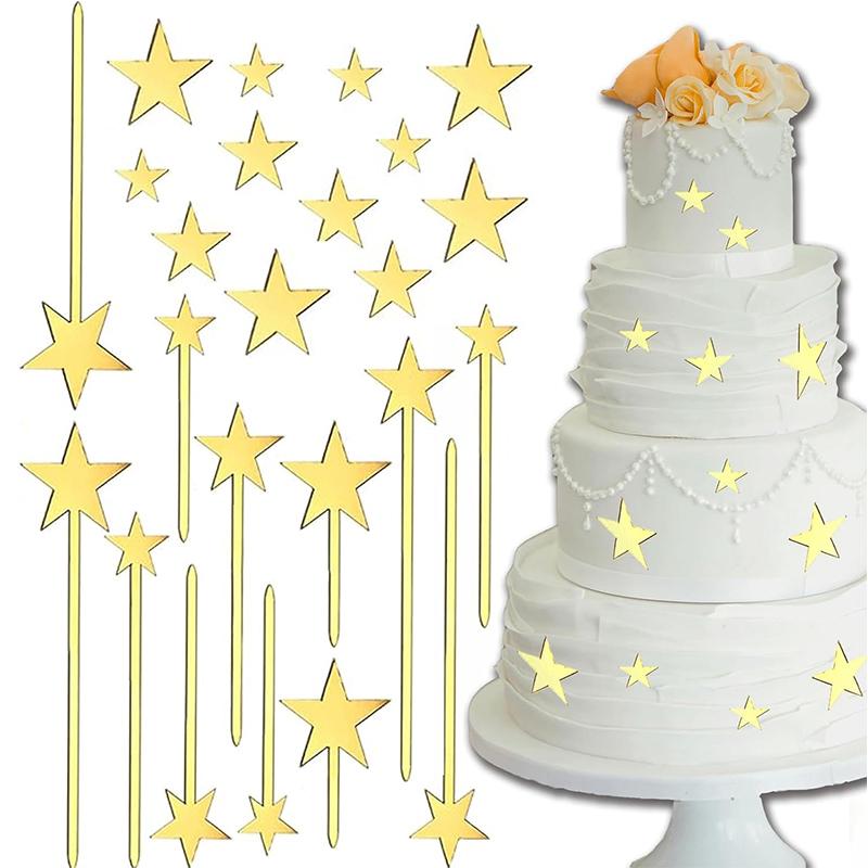 24Pcs/set Gold Star Cake Toppers Kids Birthday Party Favors Decoration Wedding Christmas DIY Cake Decorating Tools Baby Shower