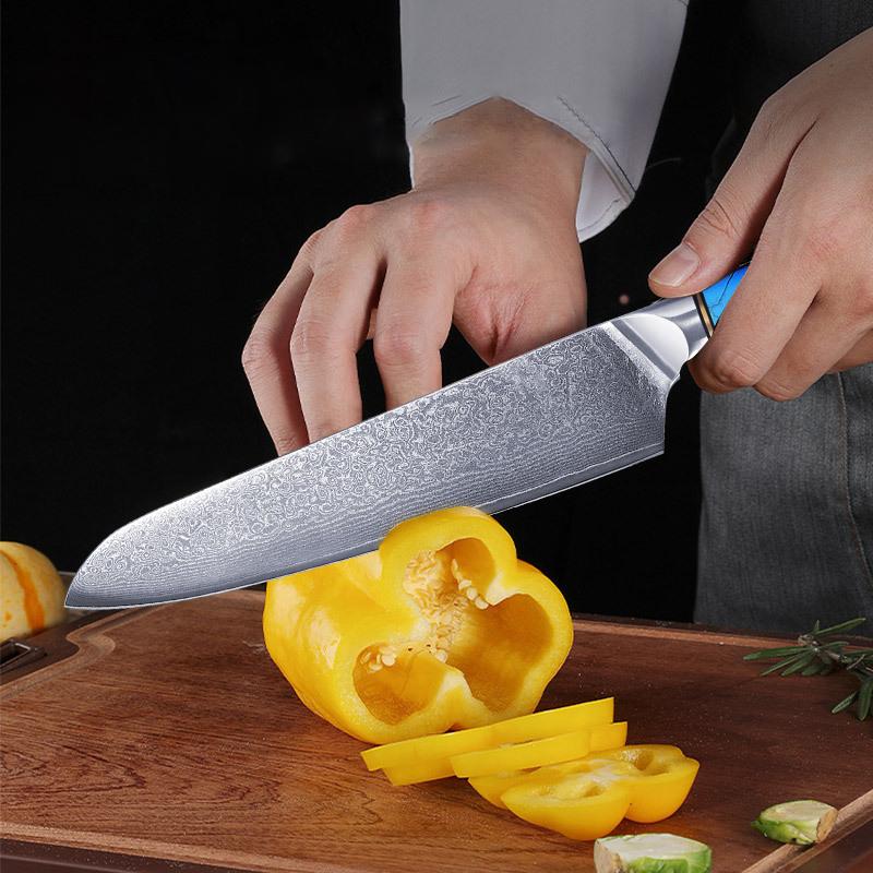 Damaststahl Küchenmesser Scharfes Kochmesser Hackmesser Sashimi Santoku Tranchieren Nakiri Schälmesser Ausbeinmesser Schälmesser Allzweckmesser Harzgriff