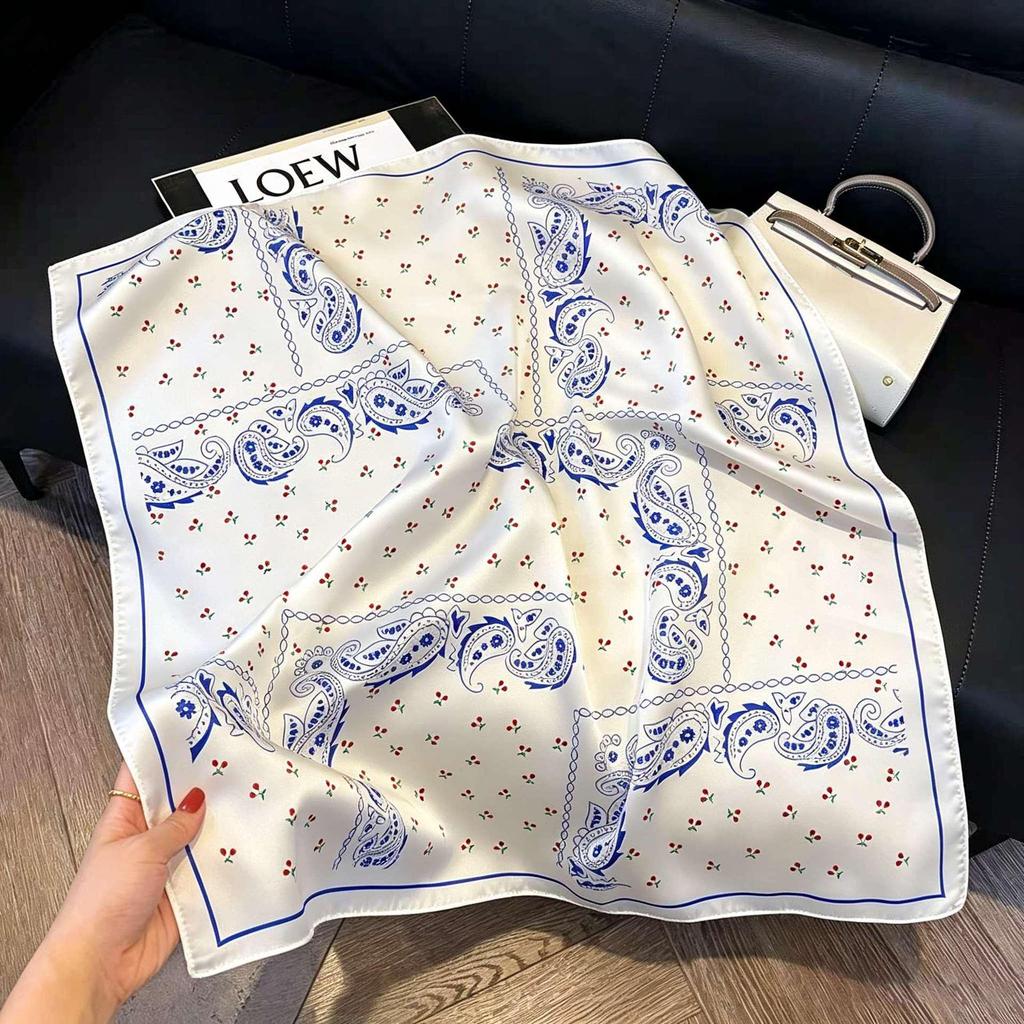 Elegant Silk-Style Square Scarf: Fashionable, Professional Decorative Shawl for Women
