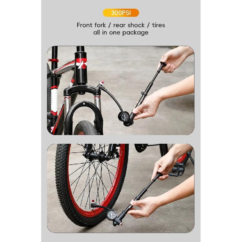 Bike Front Fork Air Pump, High-pressure Aluminum Alloy Manual Air Pump, Air Inflation and Deflation Pump with Pressure Gauge