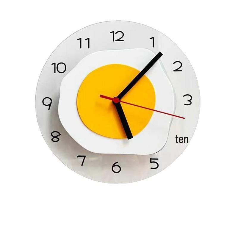 Creative Fried Egg Glass Wall Clock - Ultra-Quiet Childlike Design for Bedroom and Dining Room