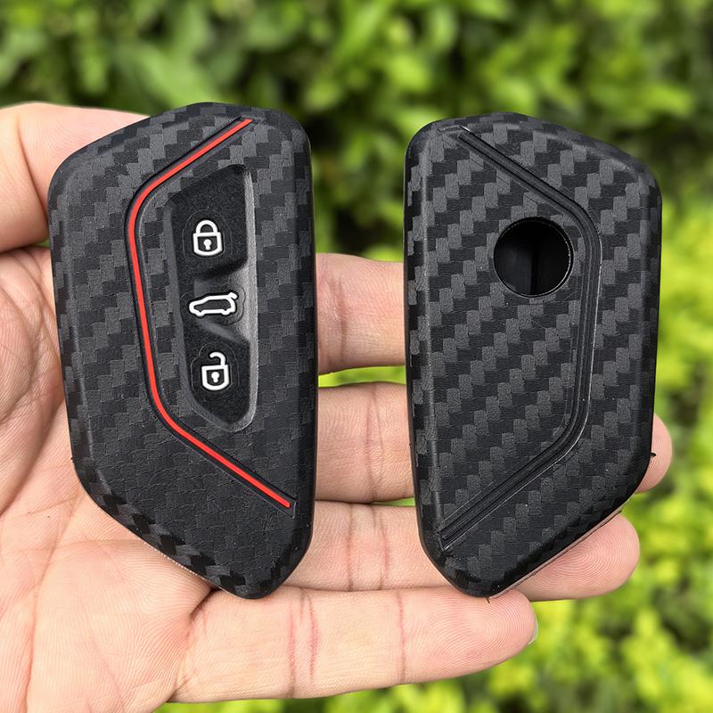 For Seat Leon Cupra Formentor For Volkswagen VW Golf 8 GTI ID4 For Skoda Octavia A8 Mk8 Carbon Fiber Silicone Car Key Case Cover