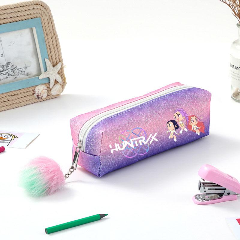 Demon Hunter Squad Rainbow Glitter Pencil Case - Shiny Student Stationery Organizer