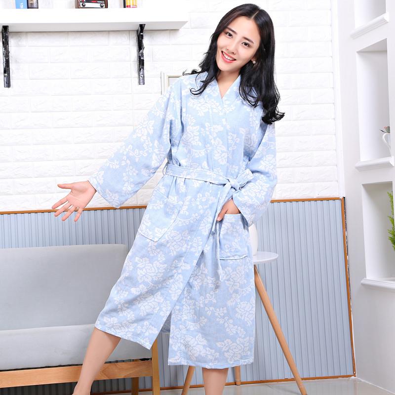 

Двухслойный халат из чистого хлопка - Дышащая, впитывающая унисекс одежда для сна на все сезоны XL for 60-80kg