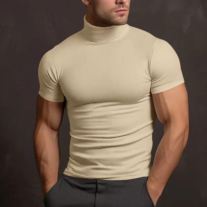 2024 Summer Men's Solid Color Short-Sleeve High-Neck T-Shirt