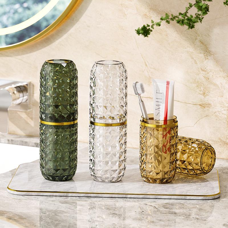 Lusso Leggero Modello Diamante Tazza da Lavaggio da Viaggio Portatile Tazza per Spazzolino da Denti Tazza per Sciacquare la Bocca Scatola per Dentifricio da Toilette Set di Contenitori 1Set
