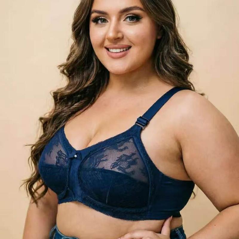 Ultra‑Thin Full‑Coverage Plus Size Bra Sexy Sheer Lace European American No‑Sponge Women Lingerie Brassiere