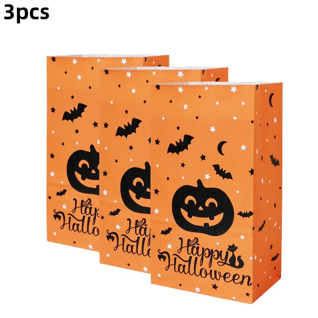 3 Stück Halloween Geschenktüten Kürbis Geist Spinne Party Süßigkeitstüten Backen Kekse Schokolade Kraftpapier Verpackungsbeutel Geschenkaufbewahrung B