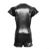 Rompers T-shirt Shorts 1pc Black Patent Leather Sexy