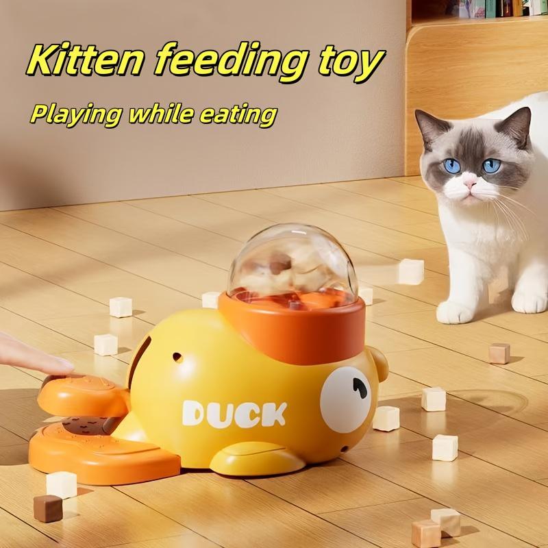 Duck Design Manual Press Cat Feeder Toy, Battery-Free Interactive Pet Treat Dispenser for Cats Dogs