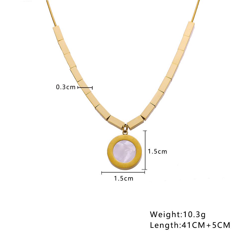 European Style 18K Gold Plated Mother-of-Pearl Collarbone Necklace with Roman Numeral Pendant