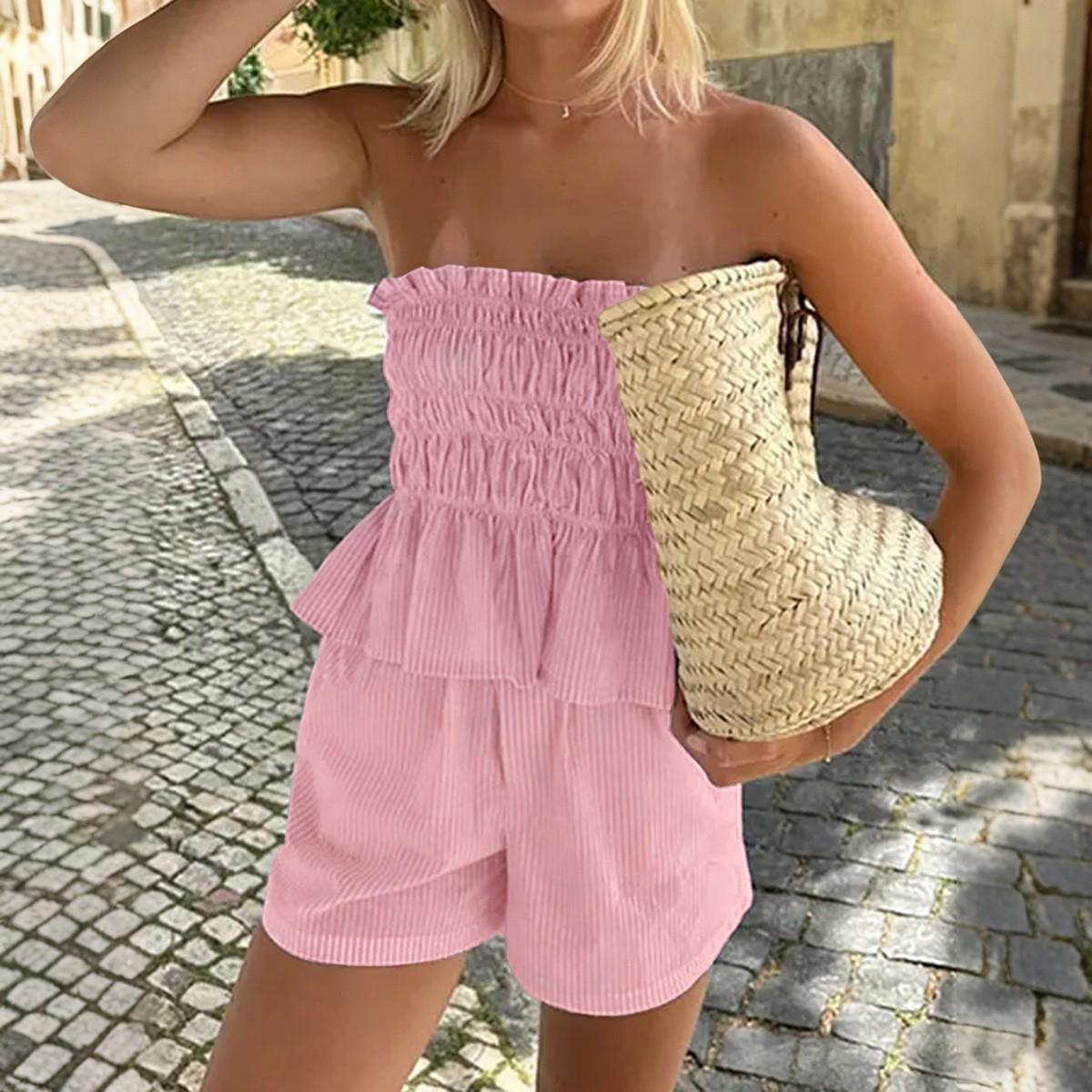 

Женские комплекты из 2 предметов, топы с короткими рукавами и широкими штанами, спортивные костюмы XL розовый