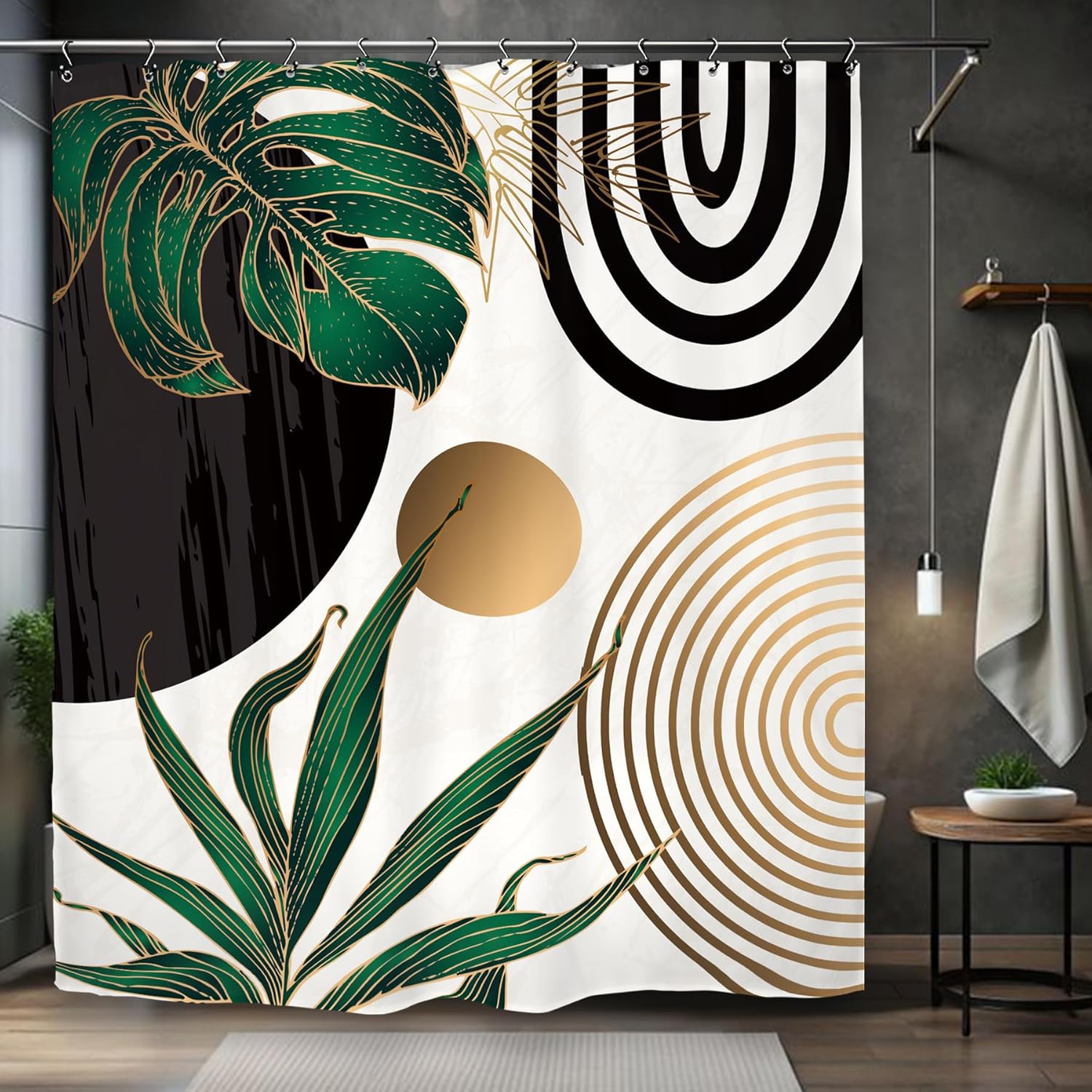 

Abstract Japanese Waterfall Shower Curtain 60Wx72L Inch Green Forest Tree Art Landscape Hokusai Bathroom Set Accessories Decor W60H190(CM)-1 Pcs