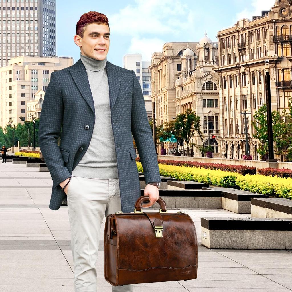 Vannus Herren Echtleder Business-Tasche, Großes Fassungsvermögen, Passt für 15,6-Zoll-Laptop, Steht von selbst, Perfekt für Geschäftsreisen, Jobsuche, Pendeln,