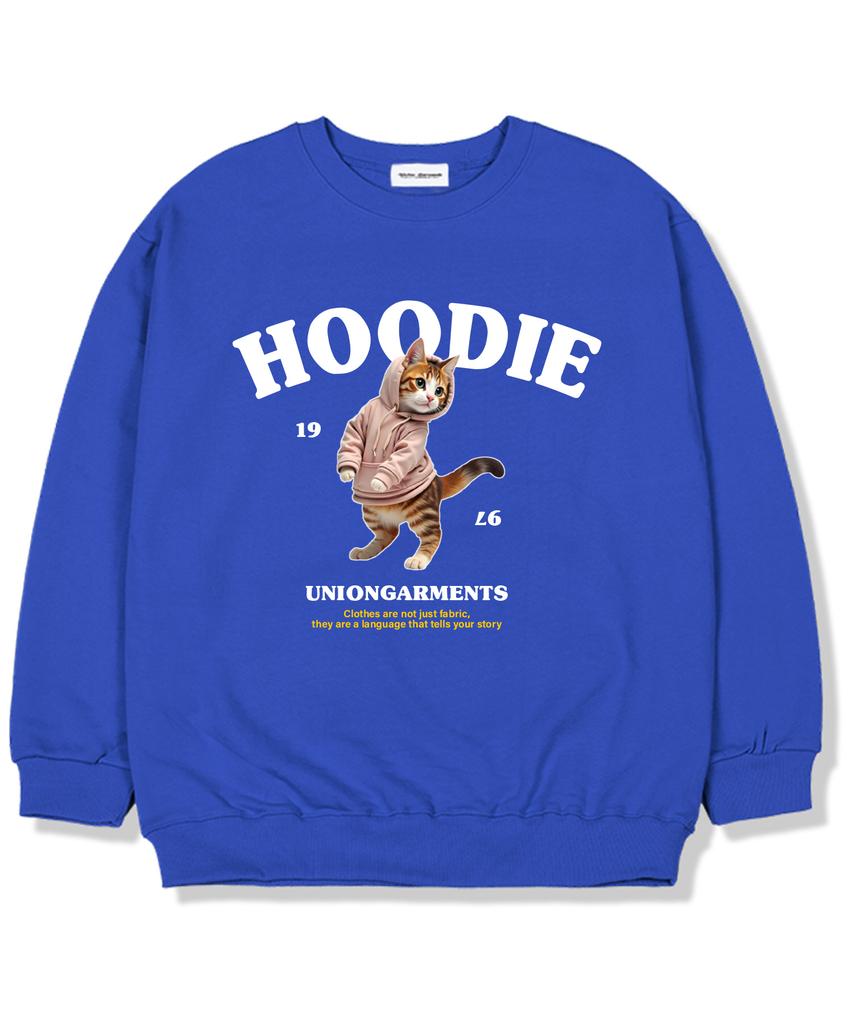 UNION GARMENTS Hoody Cat Fleece-Lined Oversized Sweatshirt Blue