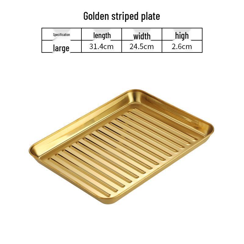 Korean Style Stainless Steel Gold BBQ & Grilling Plate - Versatile Rectangular Tray for Rice, Noodles, Steaming, and Snacks