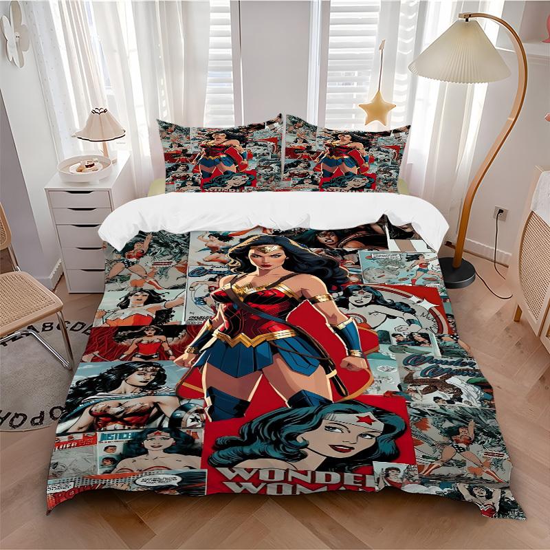 

3 шт. Комплект постельного белья Wonder Woman, Мягкое полиэстеровое пододеяльник и наволочки, Машинная стирка, Подходит для всех сезонов 135x200cm