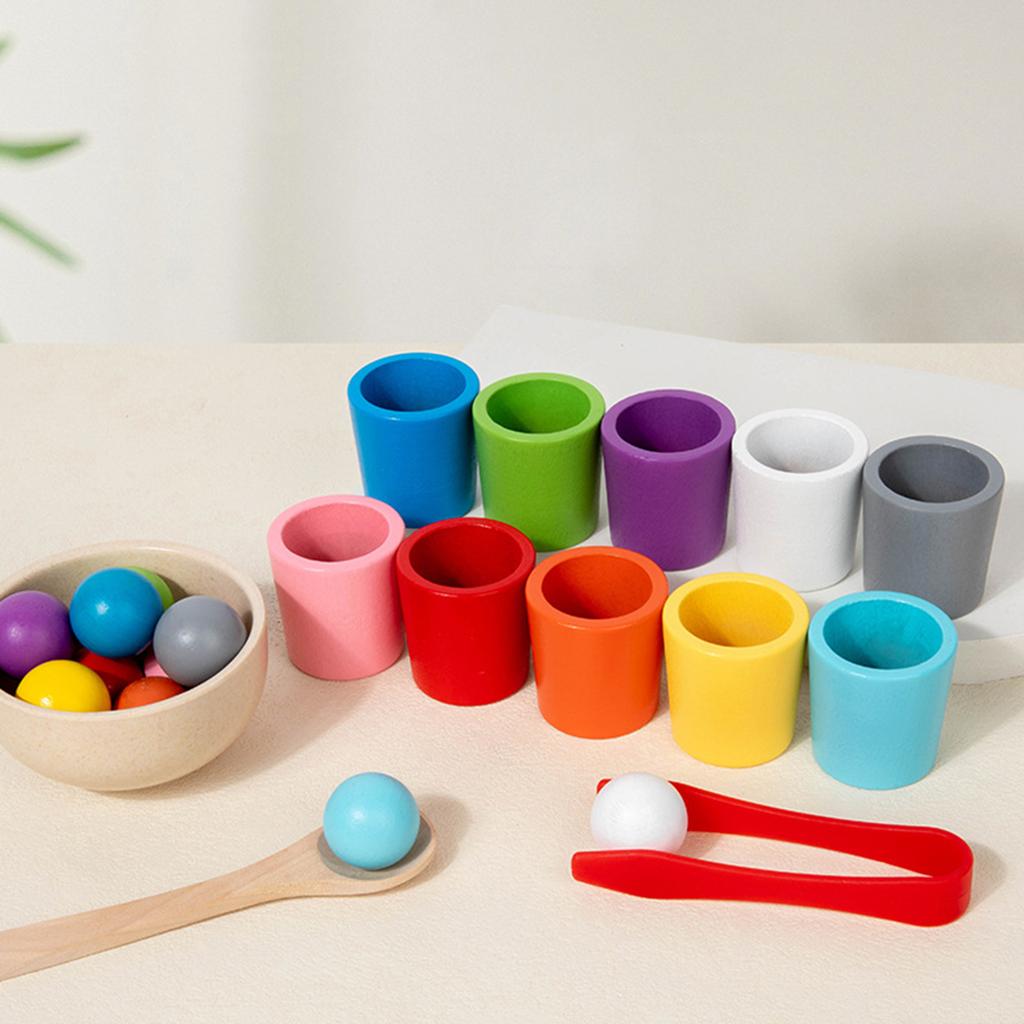 Early Education Set 10 Color Sorting Cup and Balls for Enhancing Children Color Recognition and Classification Skill