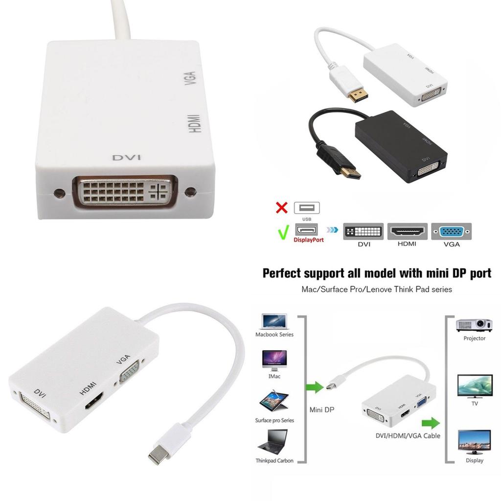 Mini Dp To Hdmi Dvi Vga 3in1 Adapter With Chipset For Macbook Pro Air Multi Monitor Setup