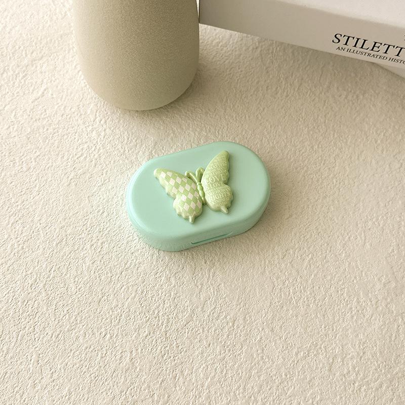 Candy Color Contact Lenses Box Cute Bow Portable Contact Lens Case with Tweezer Suction Stick Set for Travel Kit Holder