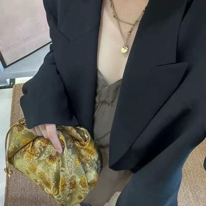 Gold Patterned Women's Handbag 2025 New Design Pleated Cloud Bag Fashion Satin Dumpling Bag
