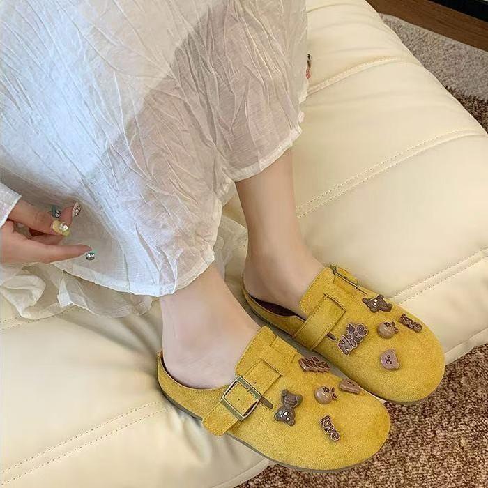 Retro women's soft bottom outer wear autumn new casual versatile cute bag head boken half drag