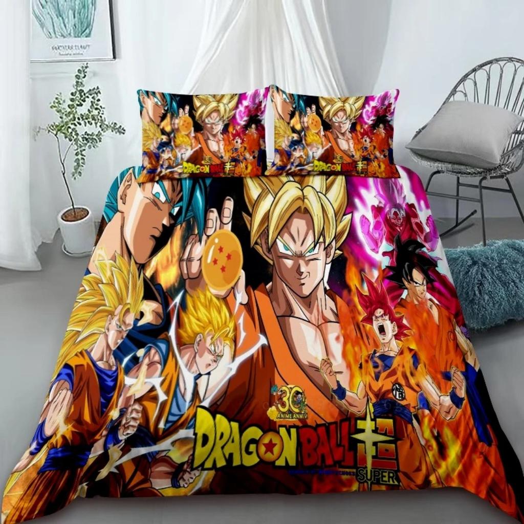 2026 Hot Sale Japanese Anime Dragon Ball Son Goku Bedding Set Quilt Cover Twin Full Bedroom Bed Decor for Teens Best Gifts