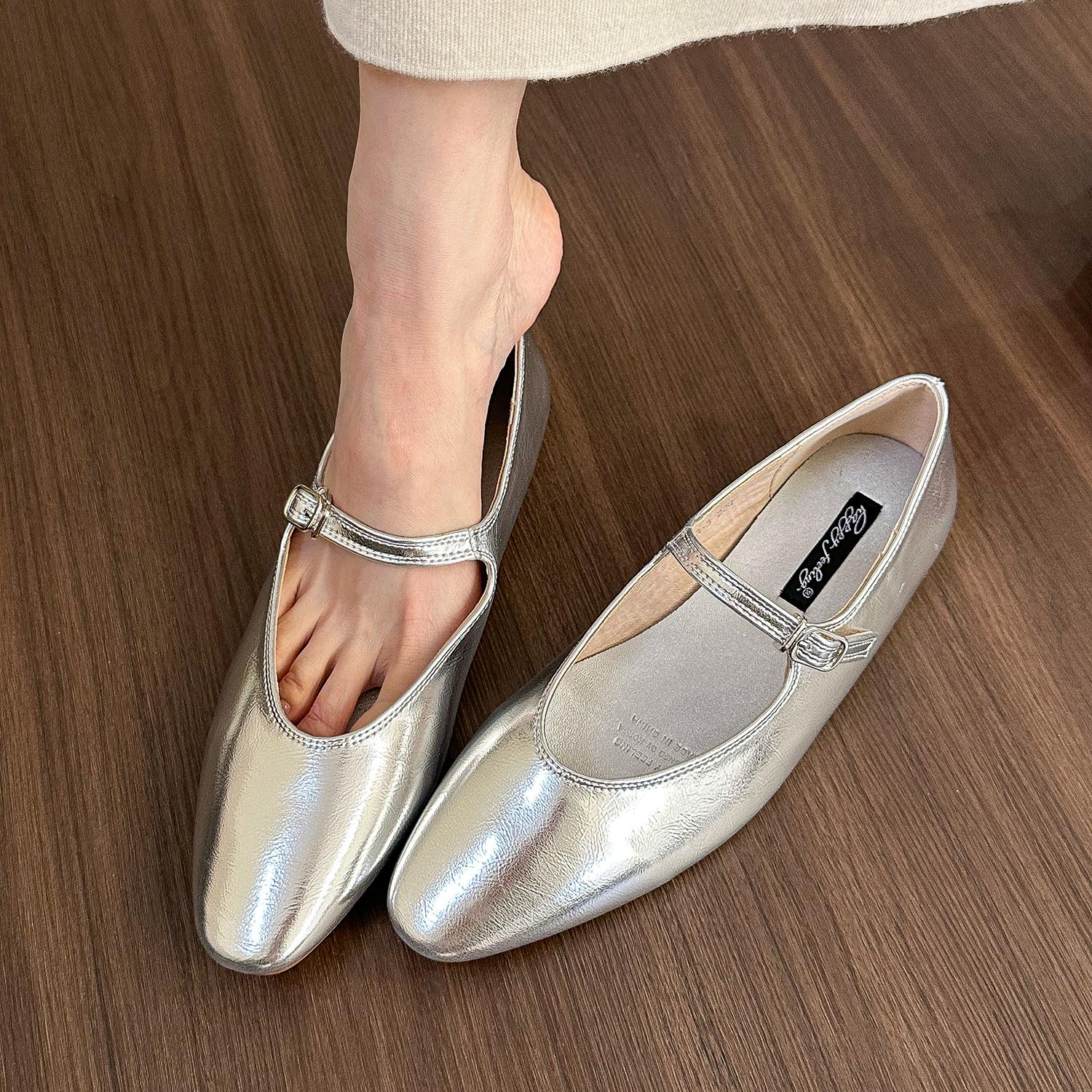 

Модный бренд Bailamos Женские серебристые балетки Модные квадратный носок Неглубокие женские слипоны Балетки Мягкие повседневные балетки Мэри Джейн Женские 35