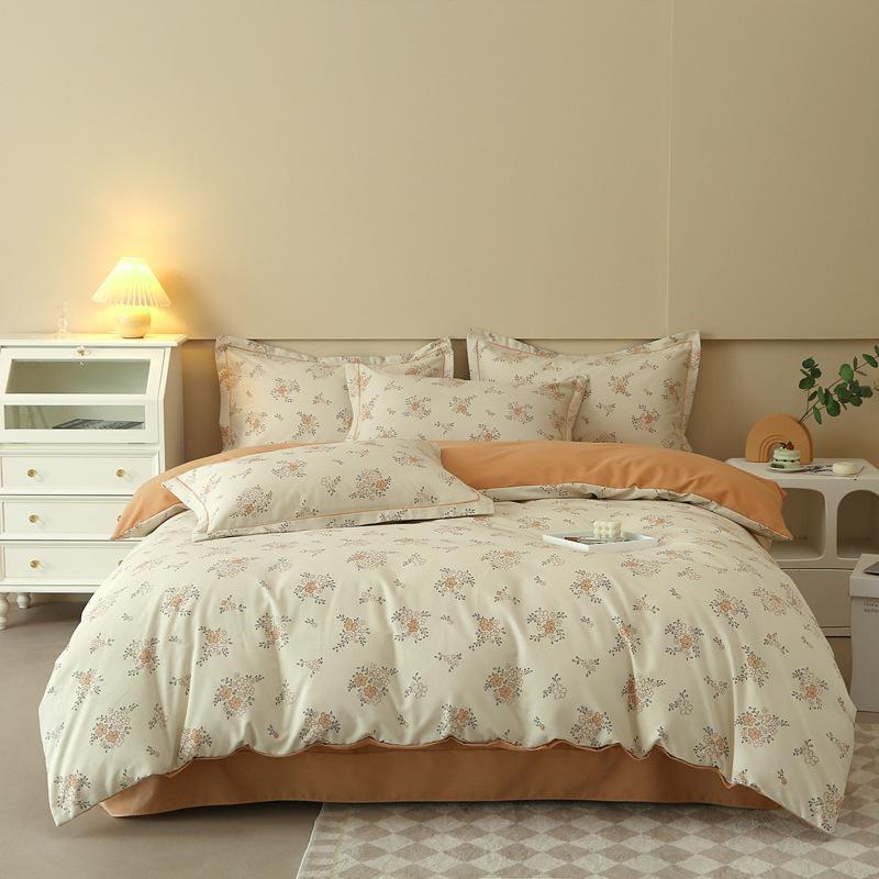 Thick Autumn Winter All Cotton Flannel 4 Piece Bed Sheet Set Home Use Pure Cotton Duvet Cover Fitted Sheet Pillowcases For Students Dormitory