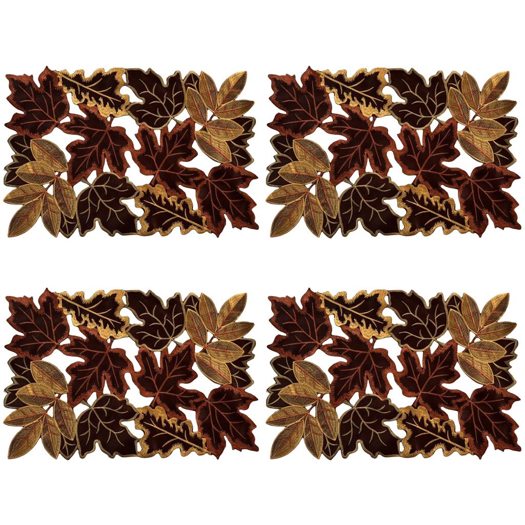 1 Pack Autumn Maple Leaf Embroidered Table Runner Fall Embroidered Maple Leaves Placemats for Fall Autumn Harvest Thanksgiving
