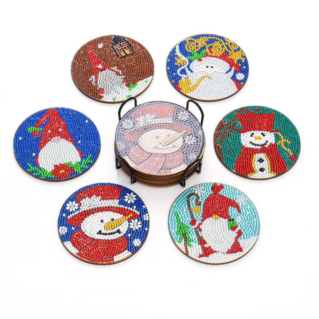 DIY Diamond Paint Christmas Coasters Pack of 6 Ceramic Drink Glass Cup Cushion Non-slip Table DIY