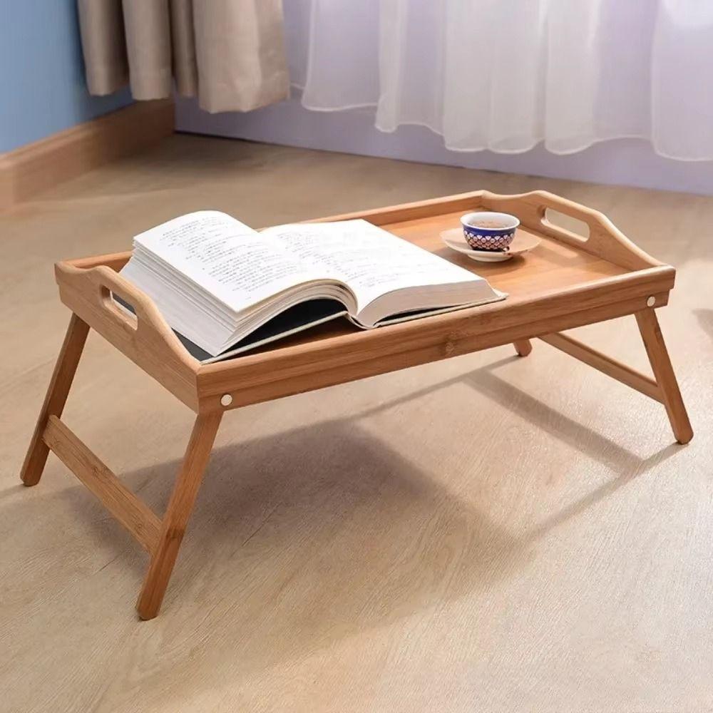Bamboo Material Foldable Dining Table with Handles Computer Desk Breakfast Serving Tray Snack