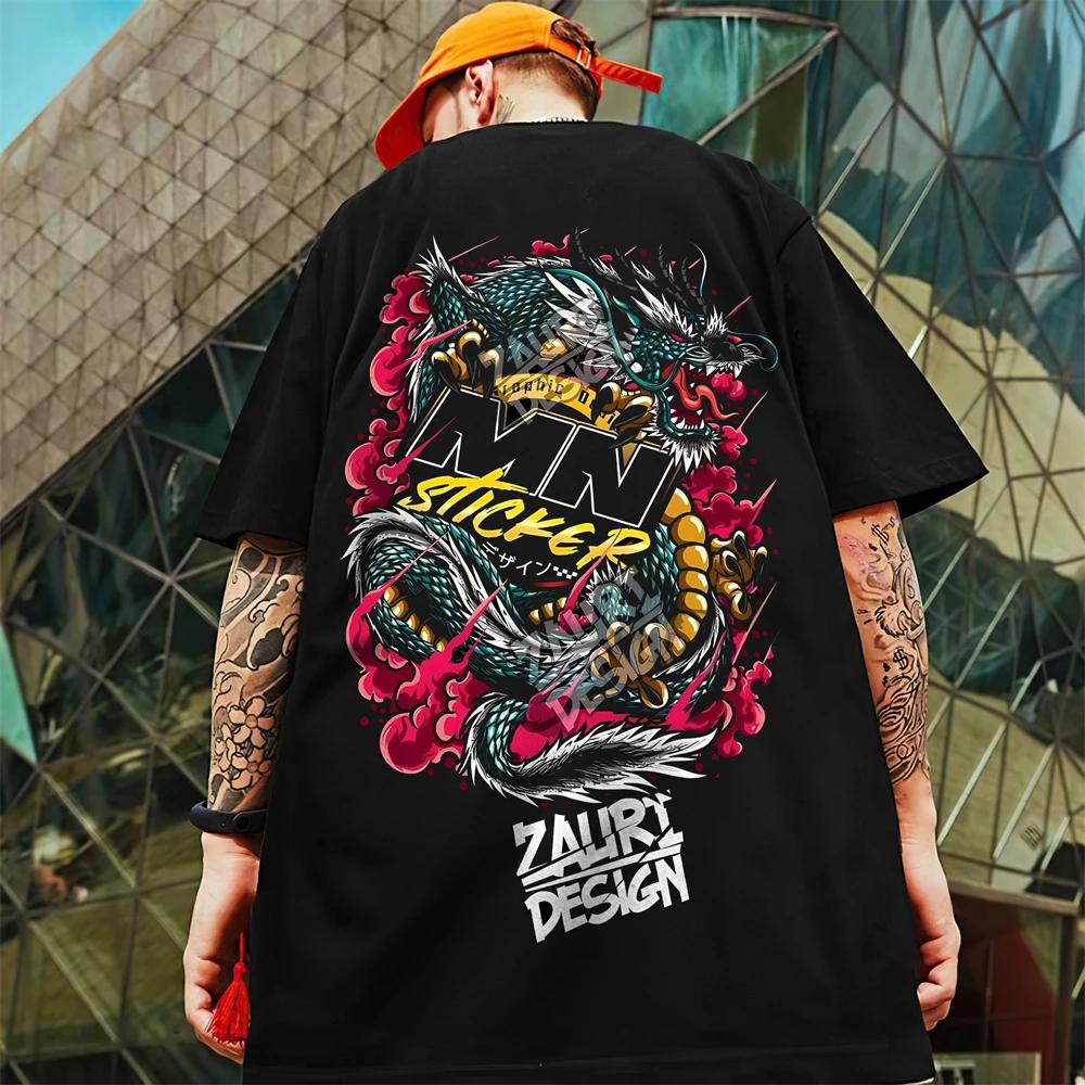 Vintage T-Shirt For Men 3d Dragon Print Men's Short Sleeve T-Shirt Street Trend Man Clothes Oversized Hip Hop Tees Loose Tops