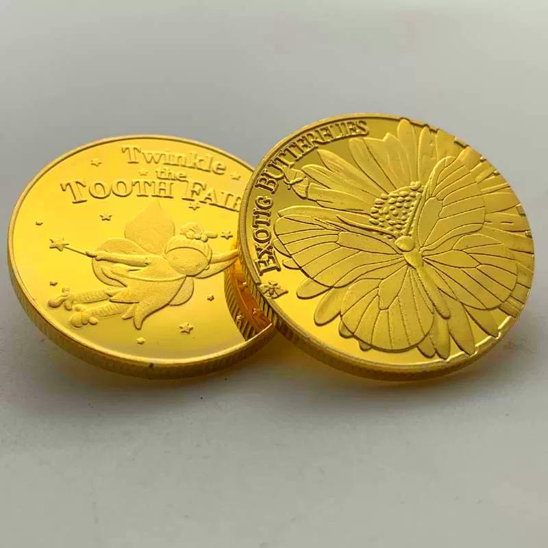 Zahnfee Vergoldete Kinder Schmetterling Goldmünze Gedenkmedaille Zähneknirschen Aufmuntermünze 30mm Mond Baby Gedenkmünze