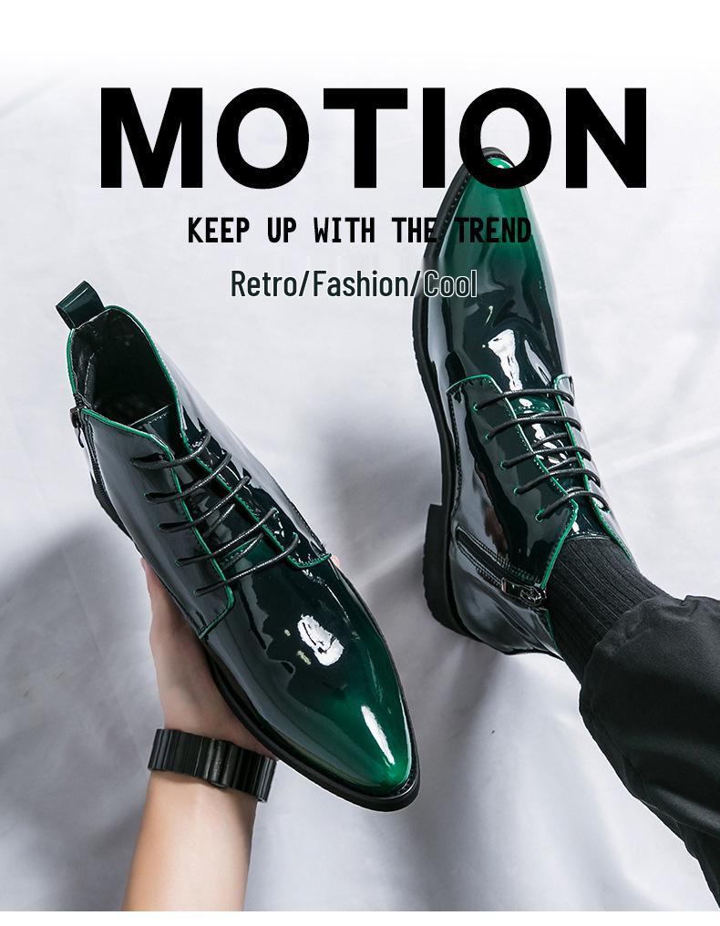 Men's Autumn High-Top Pointed Toe Boots - Trendy Martin Style, Stylish Patent Leather with Side Zipper.