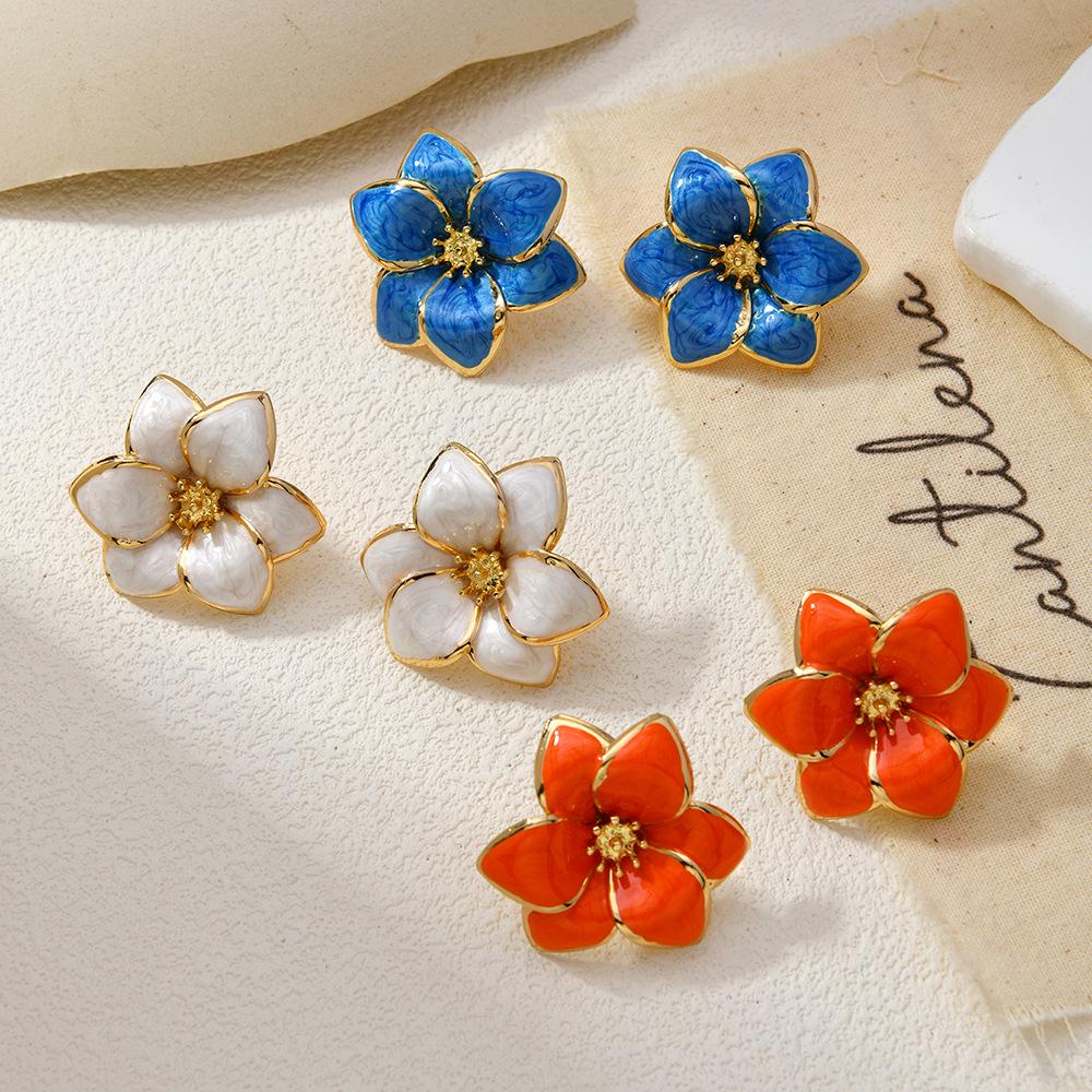 European & American Floral Stud Earrings - High-end, Colorful Drip Oil Design, Versatile Women's Accessories
