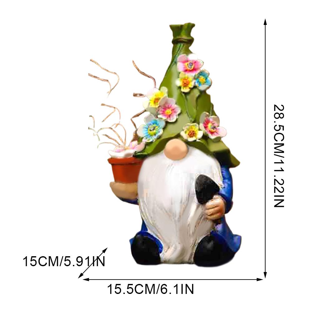 Garden Hallway Solar Elf Light Garden Gnome Statues with LED Lighted Flowers Resin Gnome Figurine for Patio Yard Lawn Decoration