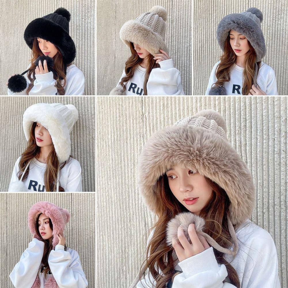 Thickened Beanies Cap Coldproof Ear Protection Hat Fashion Knitted Plush Hat  for Women Girls