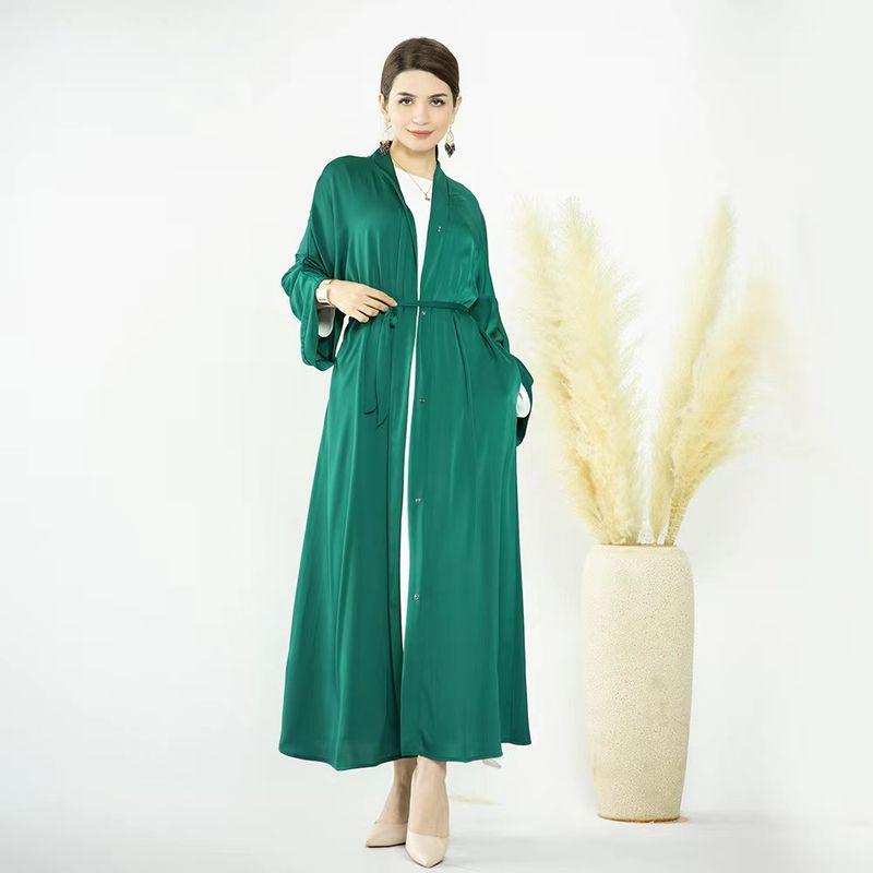 

Fashion New Arrival Pure Color Self-Tie Dress Cardigan Silm Dress Solid Color Cardigan Dress Dark green XL