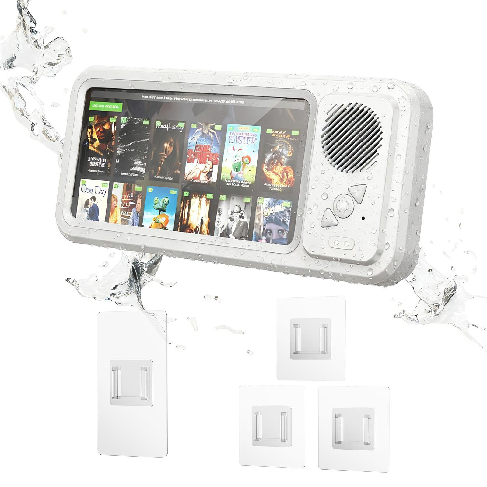 

Eary Shower Phone Holder with Wireless Bluetooth Speaker Waterproof Shower Phone Case Wall Mounted Stand for Bathroom Mirror білий