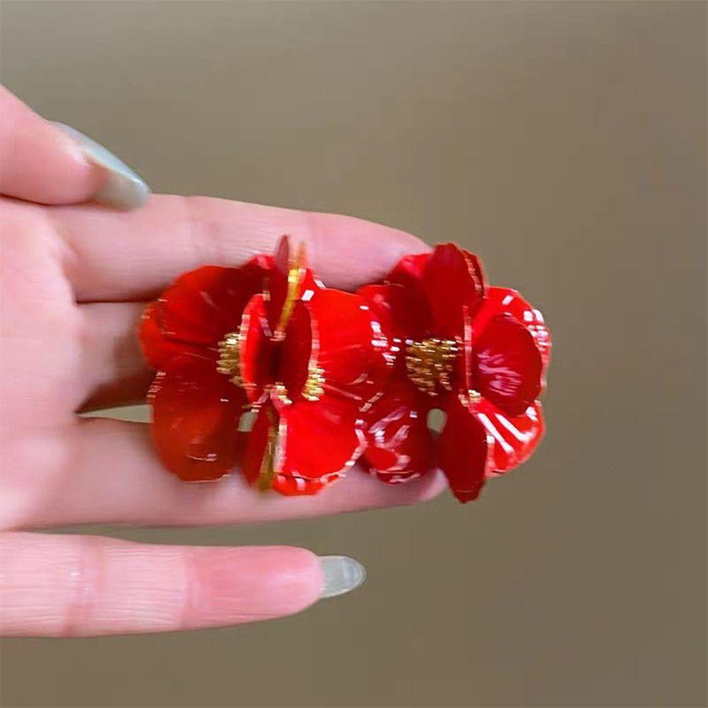 Exaggerated Red Flower Earrings Vintage Statement Earrings Party Holiday Jewelry  for Women & Girls