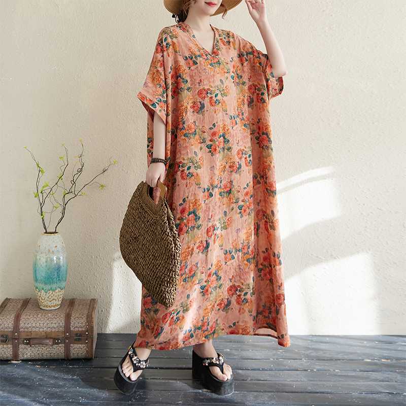 Summer Color Travel Retro Long Skirt Cotton Linen Dress