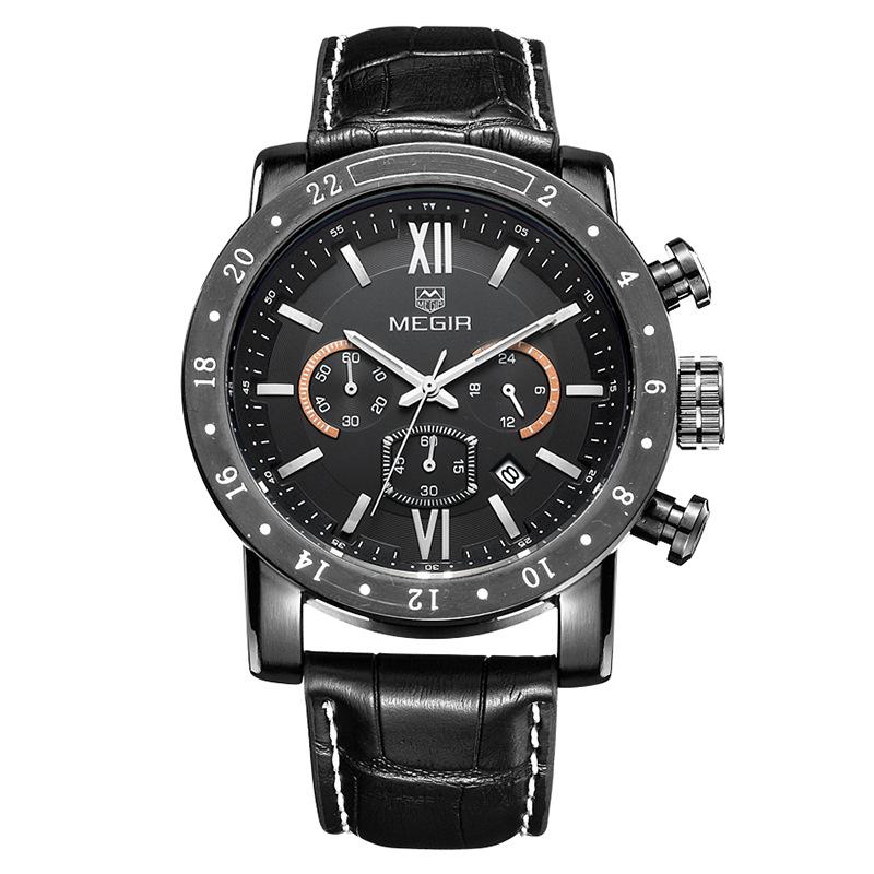 Megir 3008G 3008 Business Men's Dress Big Wrist Watches Chronograph Clock Stainless Steel Band 24 Hours Quartz Stop Watch Man