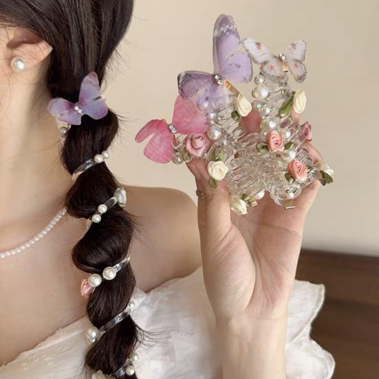 4Pcs Hair Rope Spiral Hair Bands Flower Butterflies Decor Ponytail Holders Bun Braid Elastic Non-slip Hairbands Hair Styling Tools