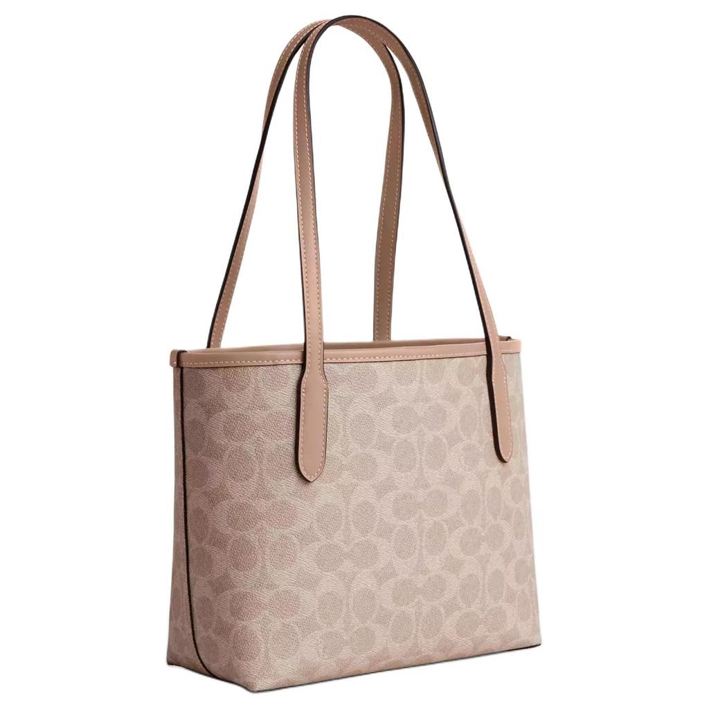 Coach City Coated Canvas With Leather Tote Bag, Shopping Bag, Shoulder Bag Medium Women's Cameo Brown CU759-SVPWH