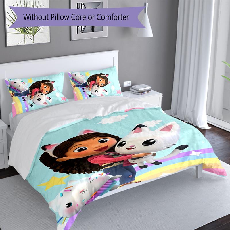 3pcs Gabby's Dollhouse1 pattern bedding set duvet cover set includes duvet cover &pillowcases, perfect all season bedroom decoration & gift
