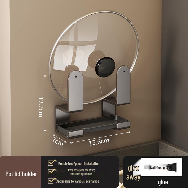 No-Drill Wall-Mounted Kitchen Storage Rack: Multifunctional Holder for Knives, Chopsticks, Pot Lids, and Seasoning Condiments