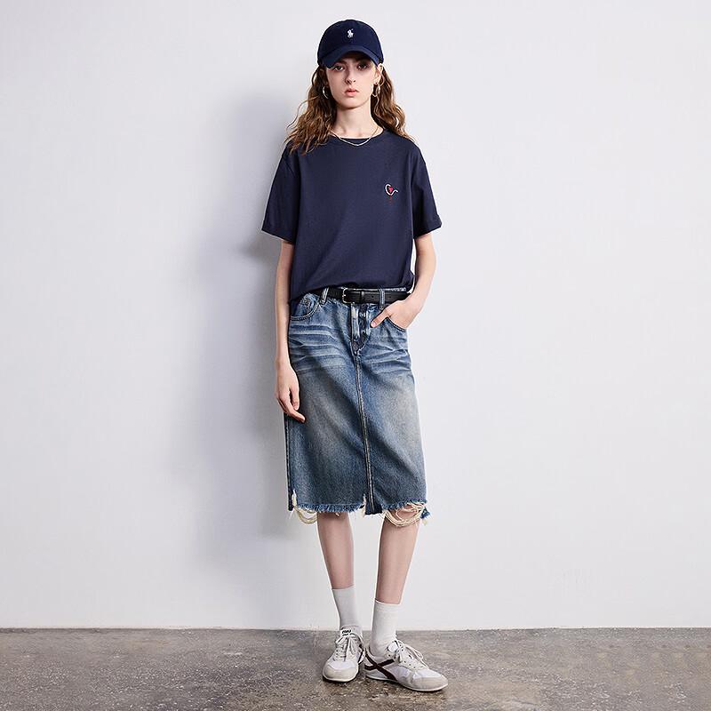 Chuyu Women's Lyocell Cotton Frayed Hem Denim Midi Skirt